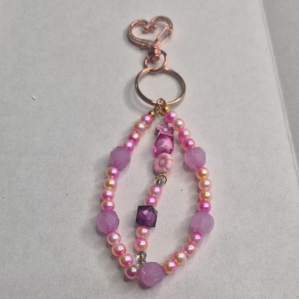 Pink and Purple Beaded Keychain Or Bag Accessory